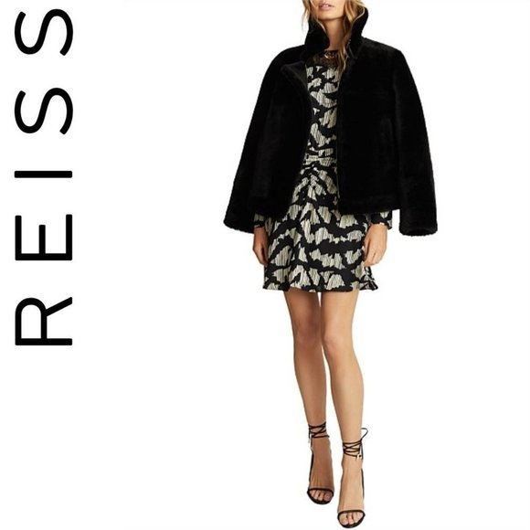 NEW Reiss Miya Abstract Ruched Long Sleeve Minidress 8 US - Picture 5 of 16